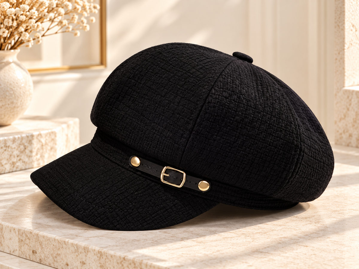 Women Baker Boy Cap, Waffle Texture Newsboy Hat with Brim, Vintage Octagonal Beret, Ladies Casual Painter Hat