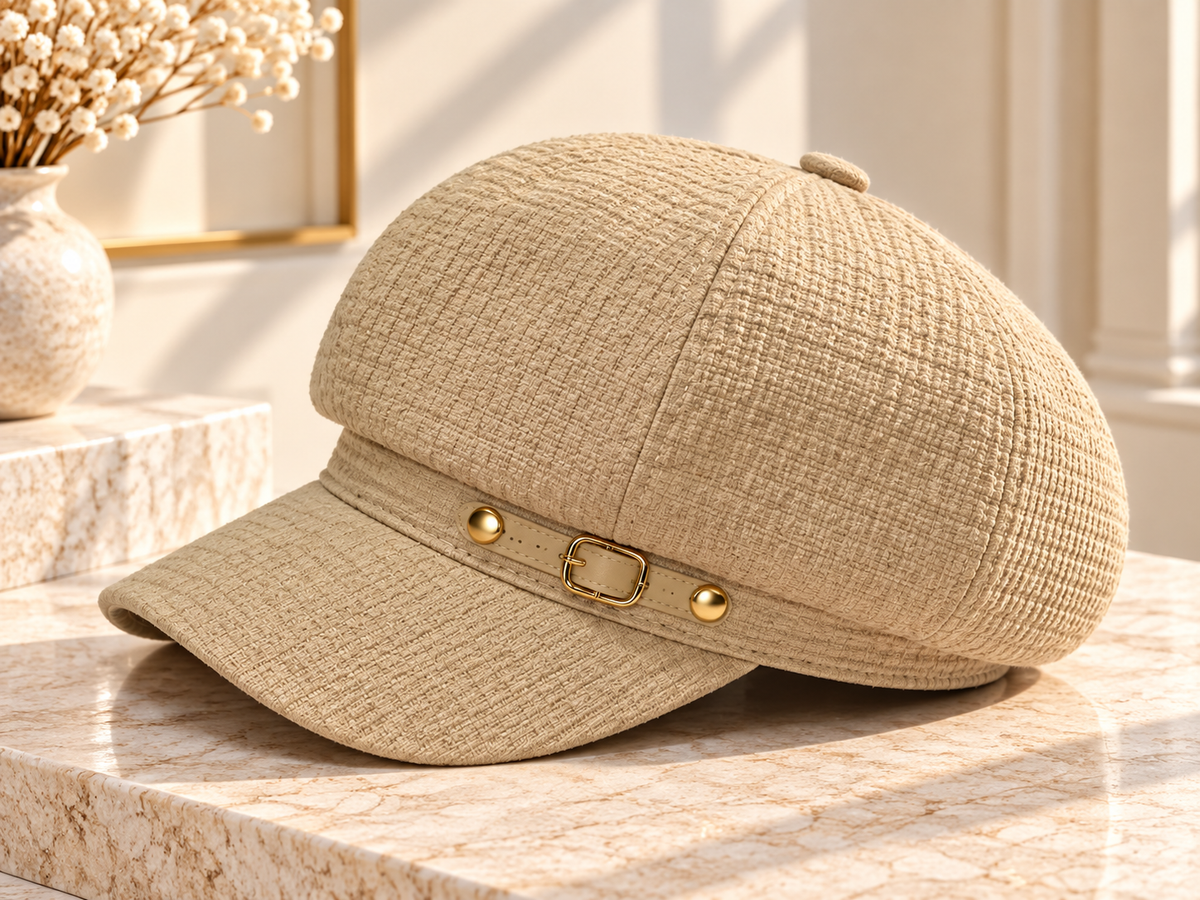 Women Baker Boy Cap, Waffle Texture Newsboy Hat with Brim, Vintage Octagonal Beret, Ladies Casual Painter Hat