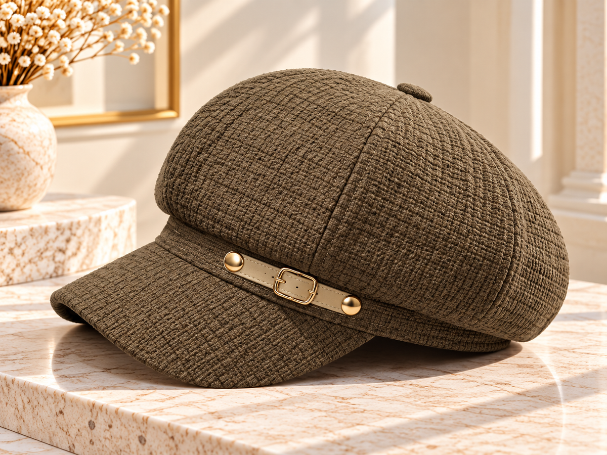 Women Baker Boy Cap, Waffle Texture Newsboy Hat with Brim, Vintage Octagonal Beret, Ladies Casual Painter Hat