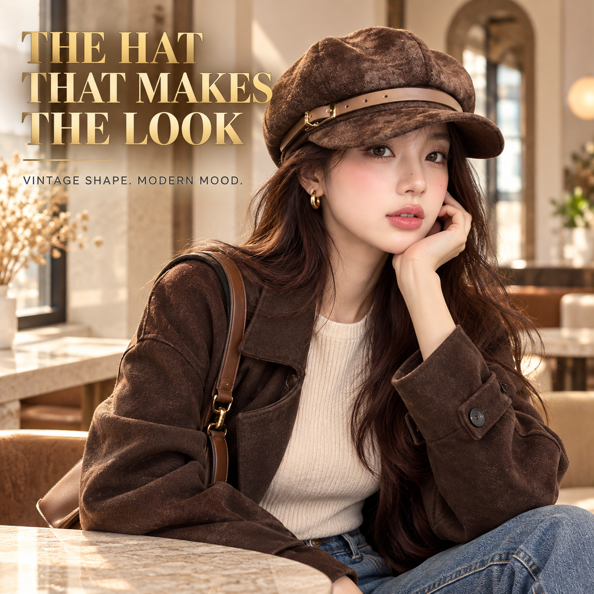 Baker Boy Cap for Women,Vintage Octagonal Beret with Brim, Korean Style Painter Hat