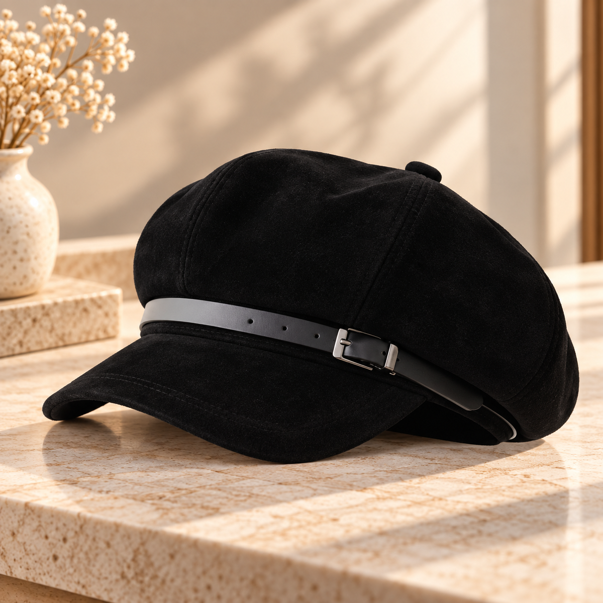 Baker Boy Cap for Women,Vintage Octagonal Beret with Brim, Korean Style Painter Hat