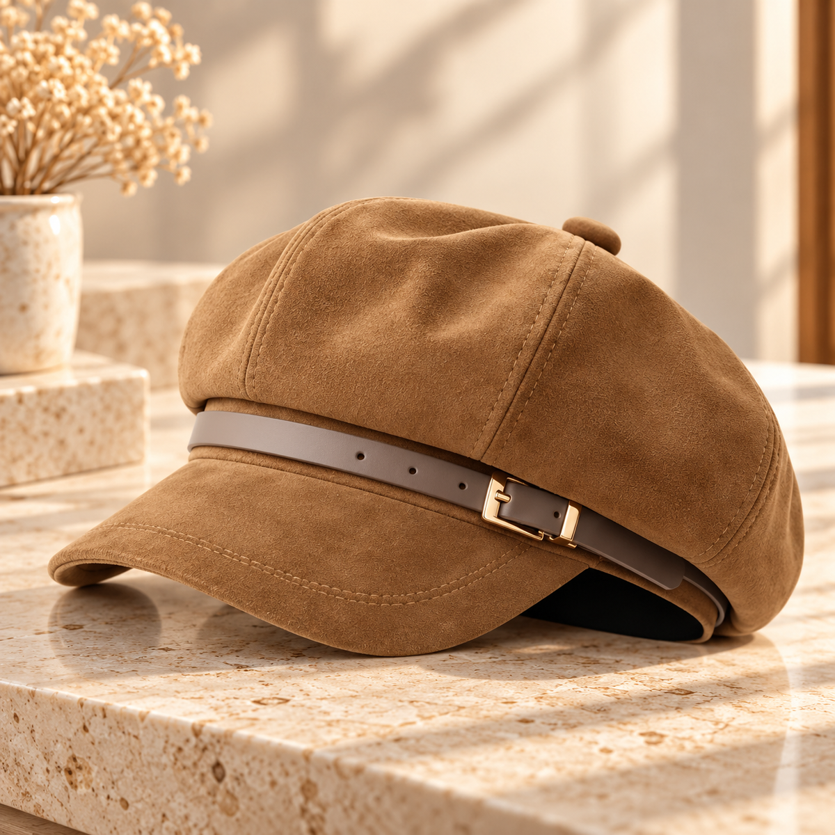 Baker Boy Cap for Women,Vintage Octagonal Beret with Brim, Korean Style Painter Hat