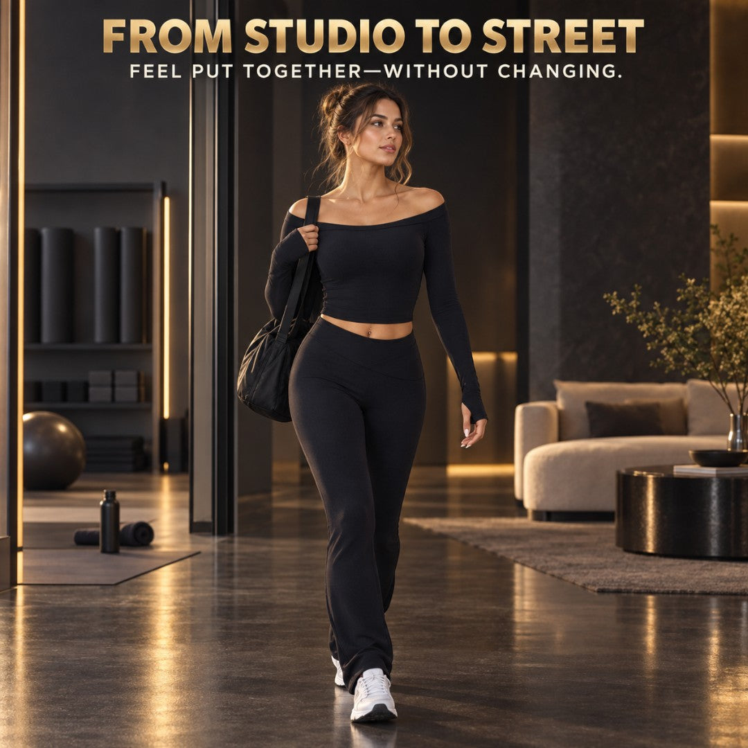 Women’s Long Sleeve Yoga Crop Top | Breathable Quick Dry Workout Shirt | Off Shoulder Gym Training Apparel | Soft Stretch Performance Wear
