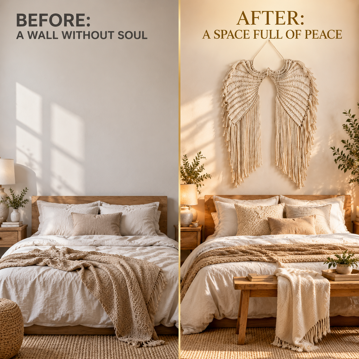 Angel Wing Macrame Wall Hanging | Hand Woven Boho Wall Decor | Cotton Rope Tapestry Art | Bedroom Living Room Home Accent