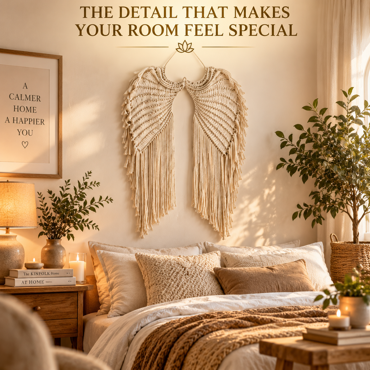 Angel Wing Macrame Wall Hanging | Hand Woven Boho Wall Decor | Cotton Rope Tapestry Art | Bedroom Living Room Home Accent