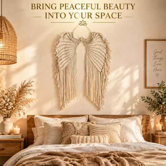 Angel Wing Macrame Wall Hanging | Hand Woven Boho Wall Decor | Cotton Rope Tapestry Art | Bedroom Living Room Home Accent