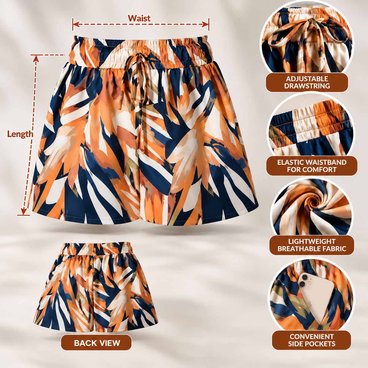 Flowy Shorts High Waisted Elastic Waist Drawstring Shorts Summer Casual Lightweight Shorts with Pockets
