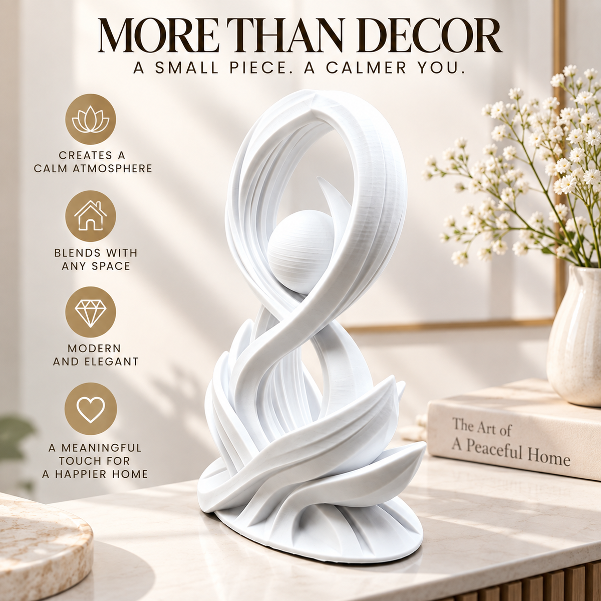 Abstract White Sculpture Modern Artistic Figurine Home Decor Desk Shelf Table Ornament Contemporary Gift