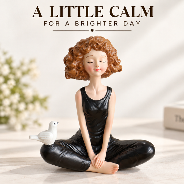 Seated Woman Figurine Resin Sculpture Music Decor Shelf Desk Tabletop Artistic Home Accent Gift