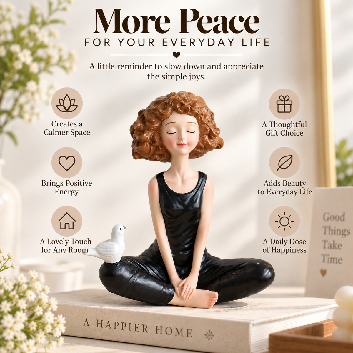 Seated Woman Figurine Resin Sculpture Music Decor Shelf Desk Tabletop Artistic Home Accent Gift