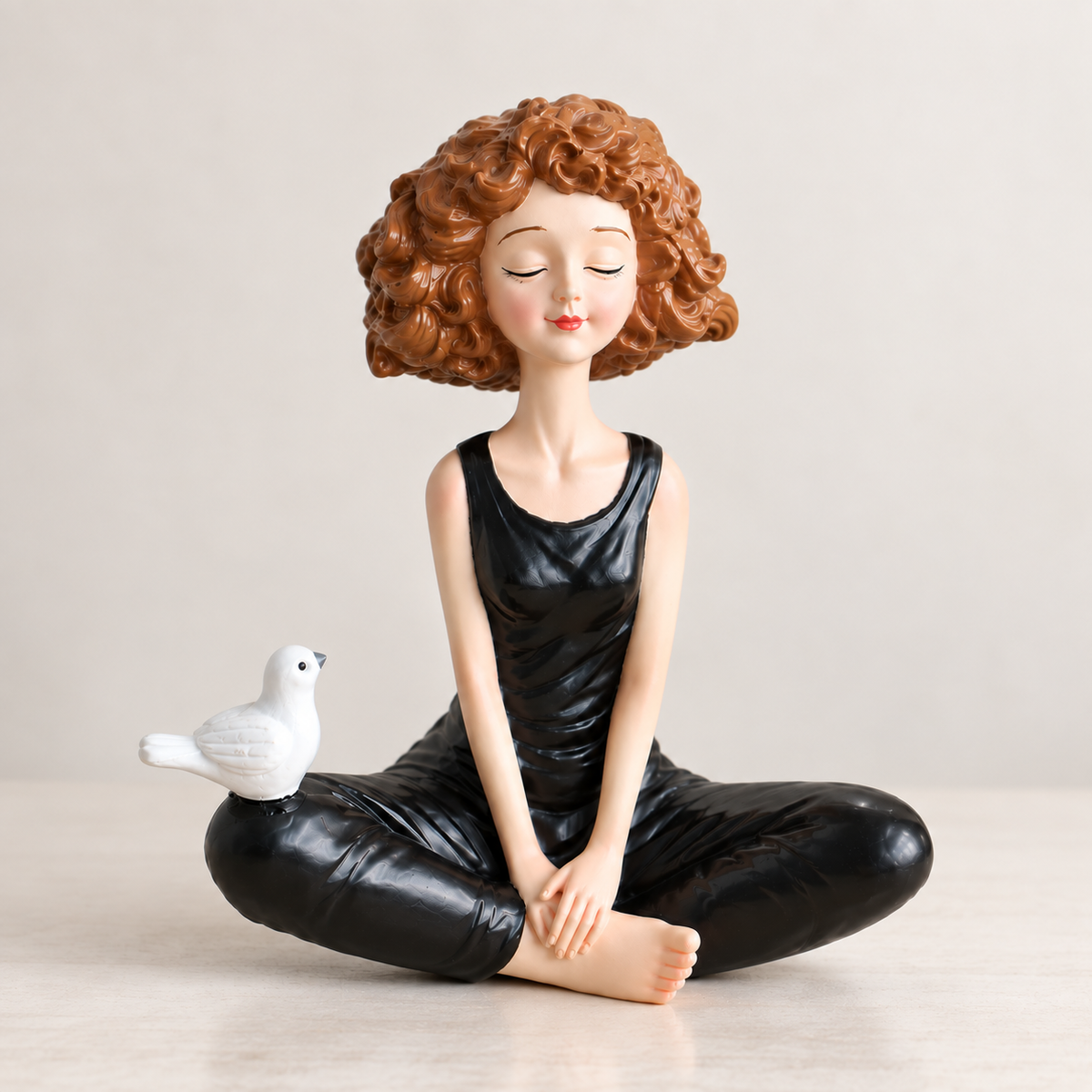 Seated Woman Figurine Resin Sculpture Music Decor Shelf Desk Tabletop Artistic Home Accent Gift