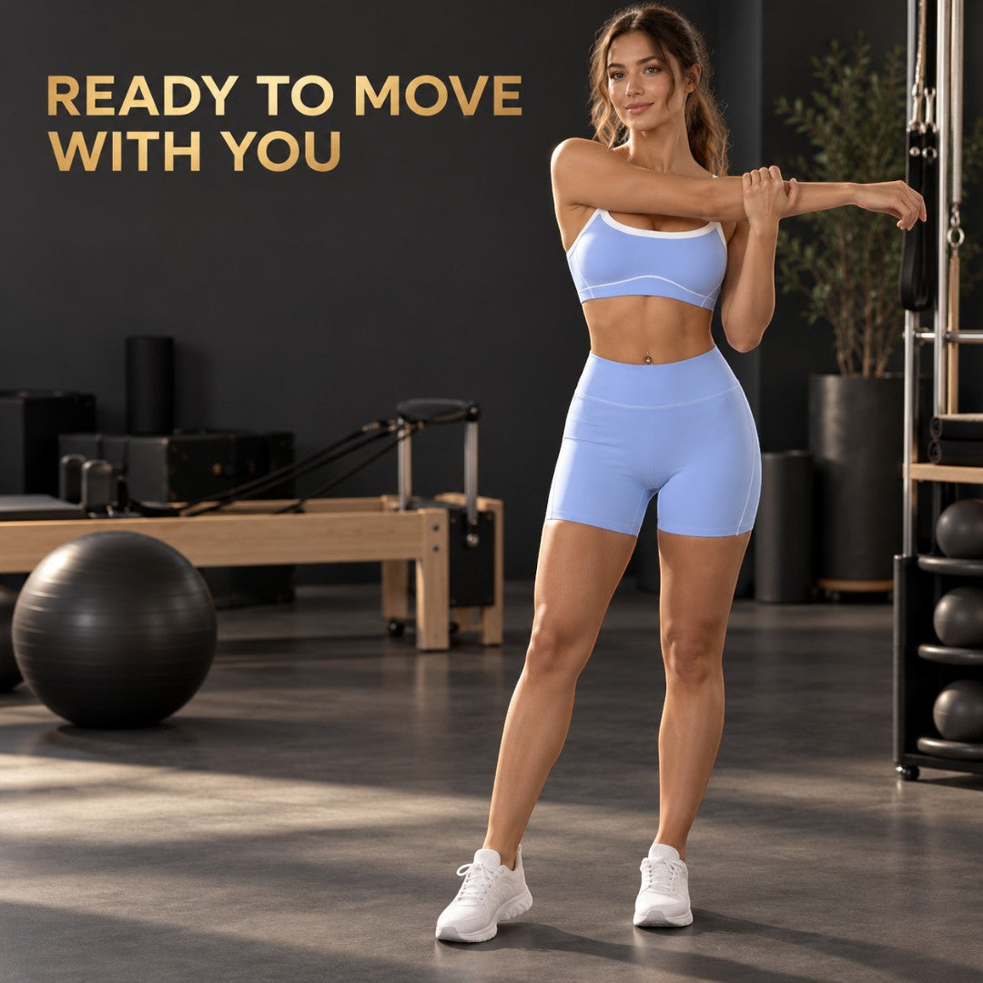 Women's Yoga Shorts Set | Sports Bra Matching Outfit | Breathable Compressive Workout Wear | Quick Dry Pilates Fitness Training Apparel