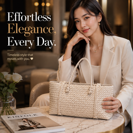 Woven Tote Bag for Women – Lightweight Everyday Shoulder Bag, Stylish Durable Handbag for Work & Travel