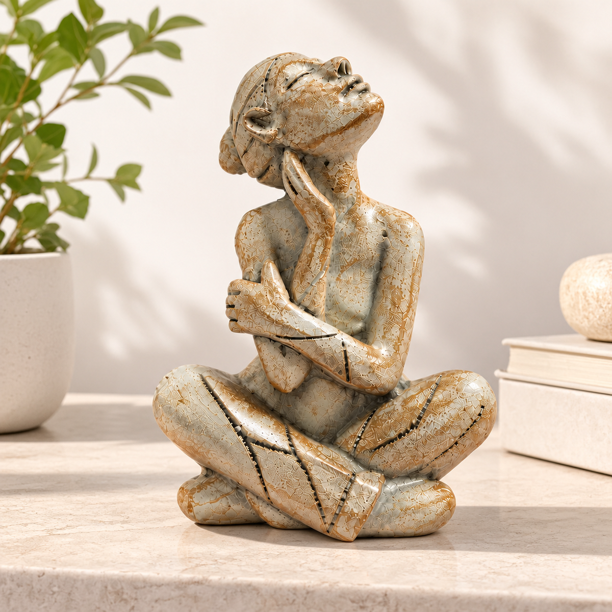Seated Figure Sculpture Resin Statue Modern Artistic Home Decor Desk Shelf Tabletop Meditation Ornament Gift