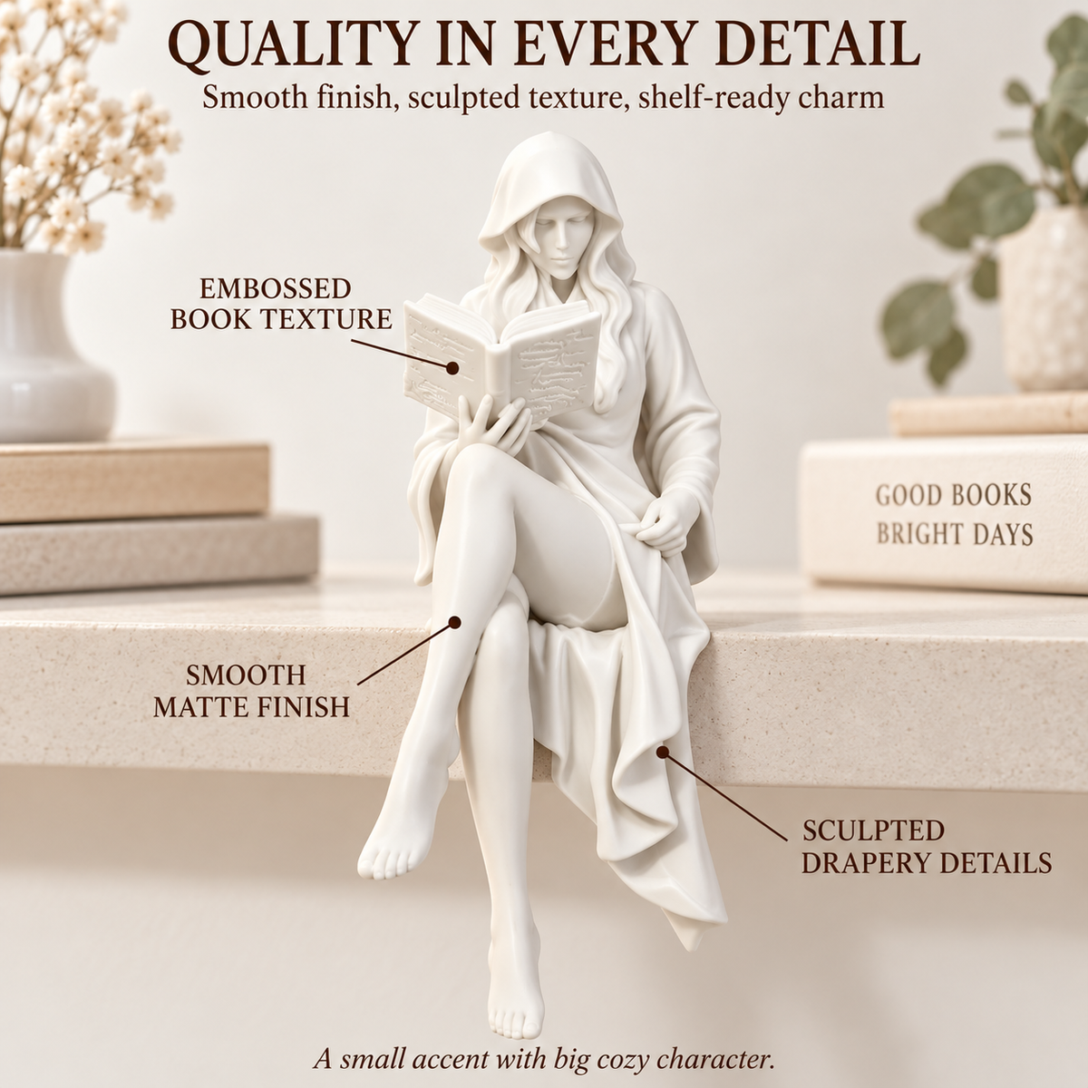 Reading Lady Figurine Book Reader Statue Resin Decor Shelf Ornament Desk Accent Home Gift