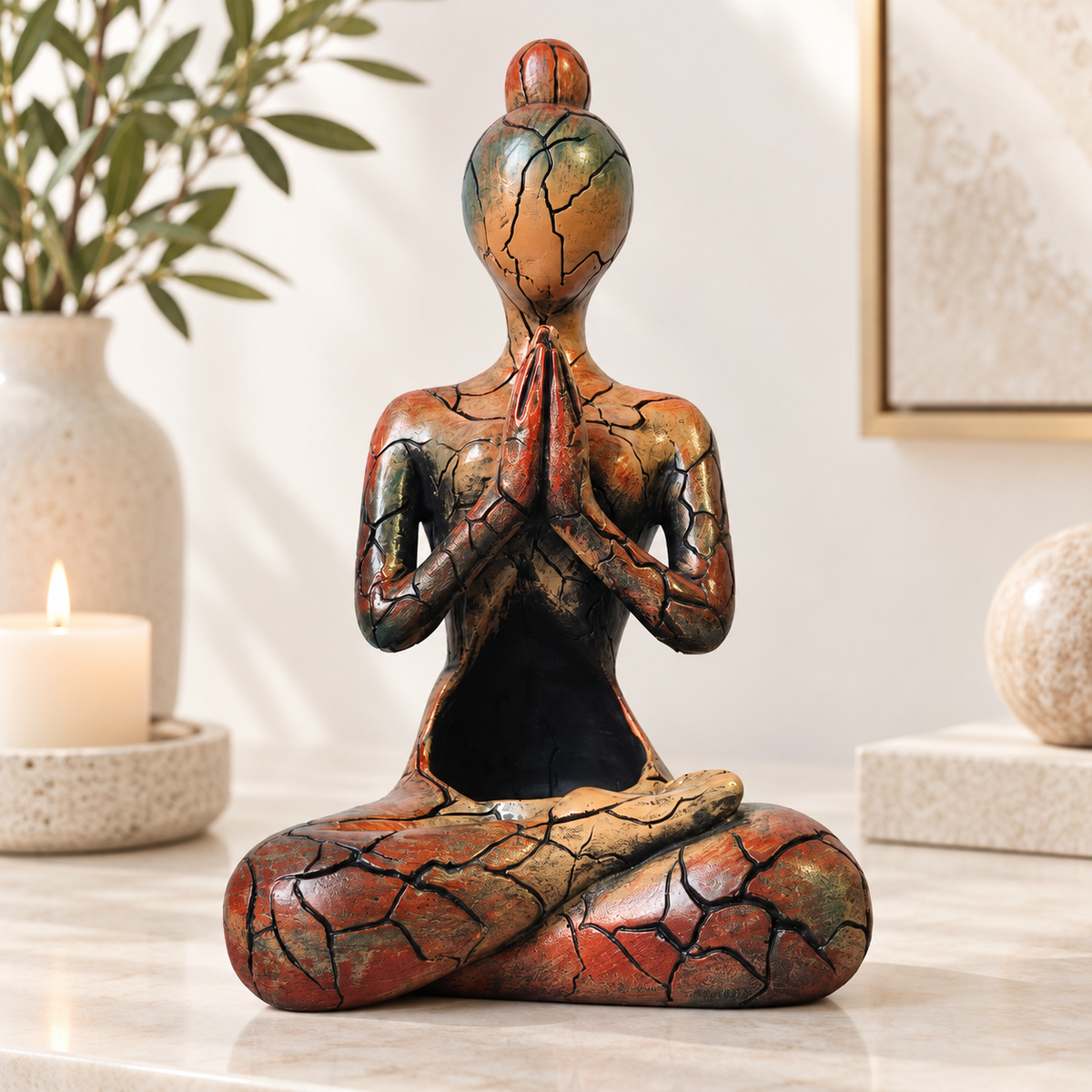 Meditation Figure Sculpture Sitting Statue Home Decor Candle Holder Shelf Accent Yoga Room Tabletop Gift
