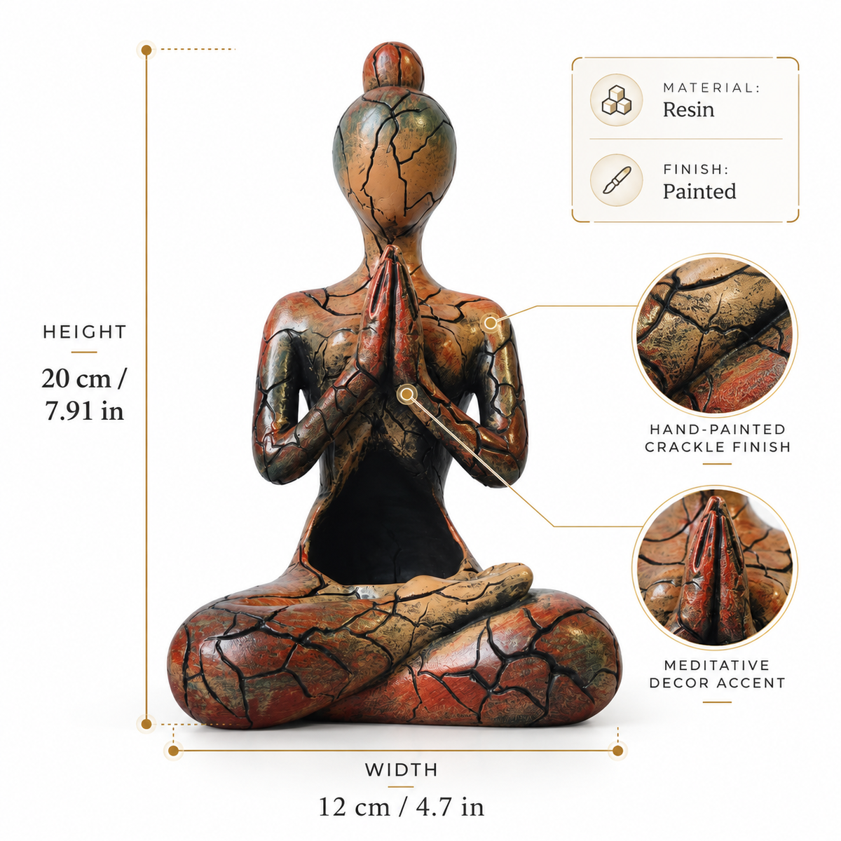 Meditation Figure Sculpture Sitting Statue Home Decor Candle Holder Shelf Accent Yoga Room Tabletop Gift