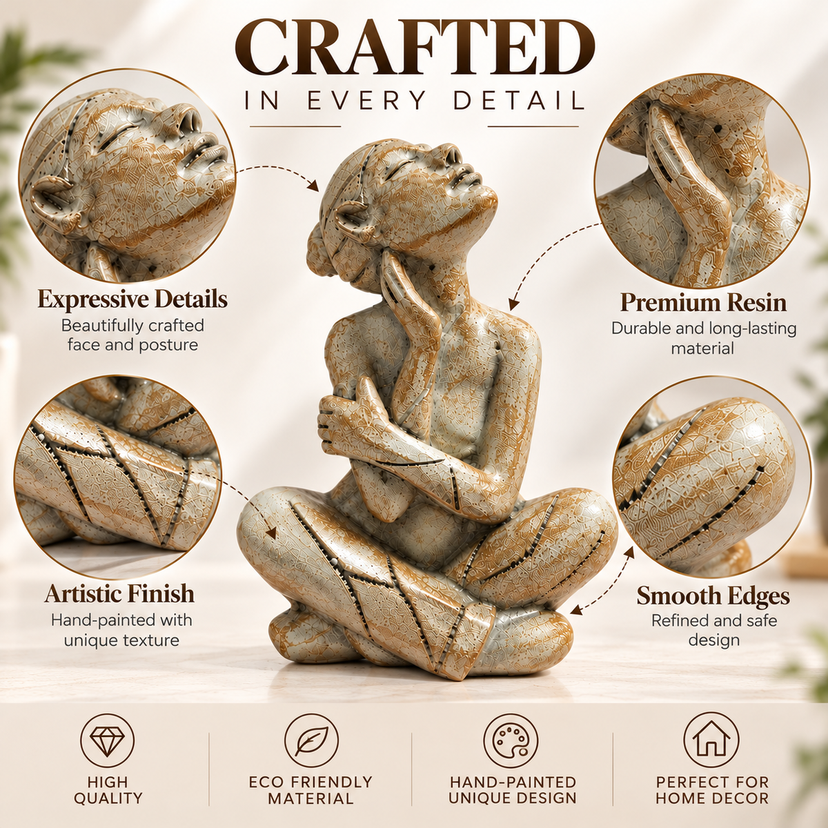 Seated Figure Sculpture Resin Statue Modern Artistic Home Decor Desk Shelf Tabletop Meditation Ornament Gift
