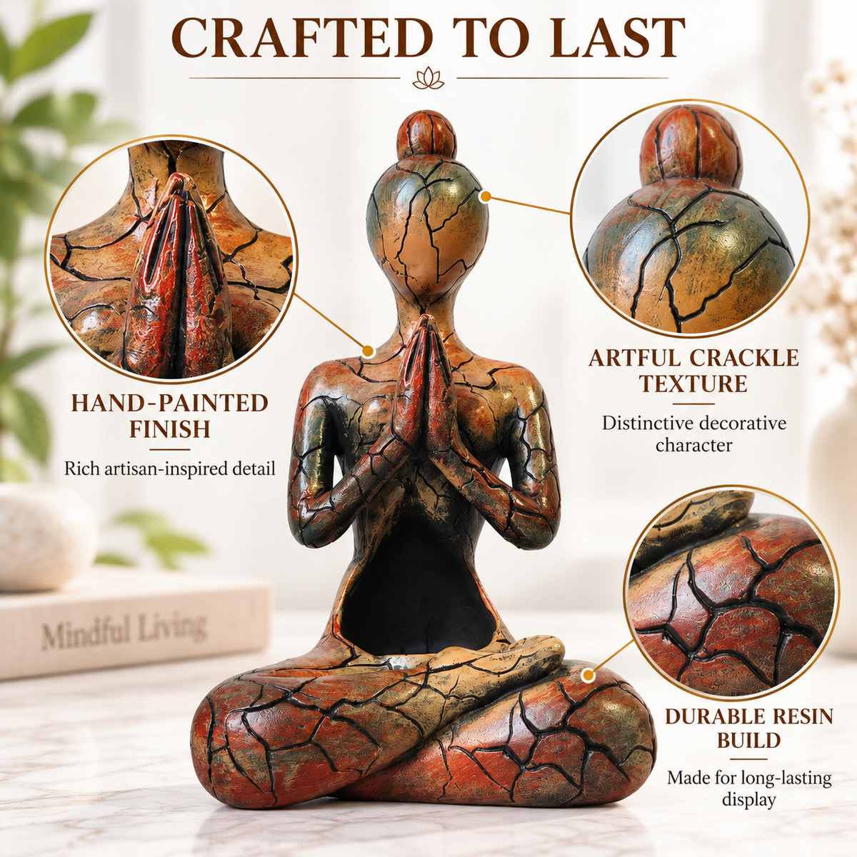 Meditation Figure Sculpture Sitting Statue Home Decor Candle Holder Shelf Accent Yoga Room Tabletop Gift