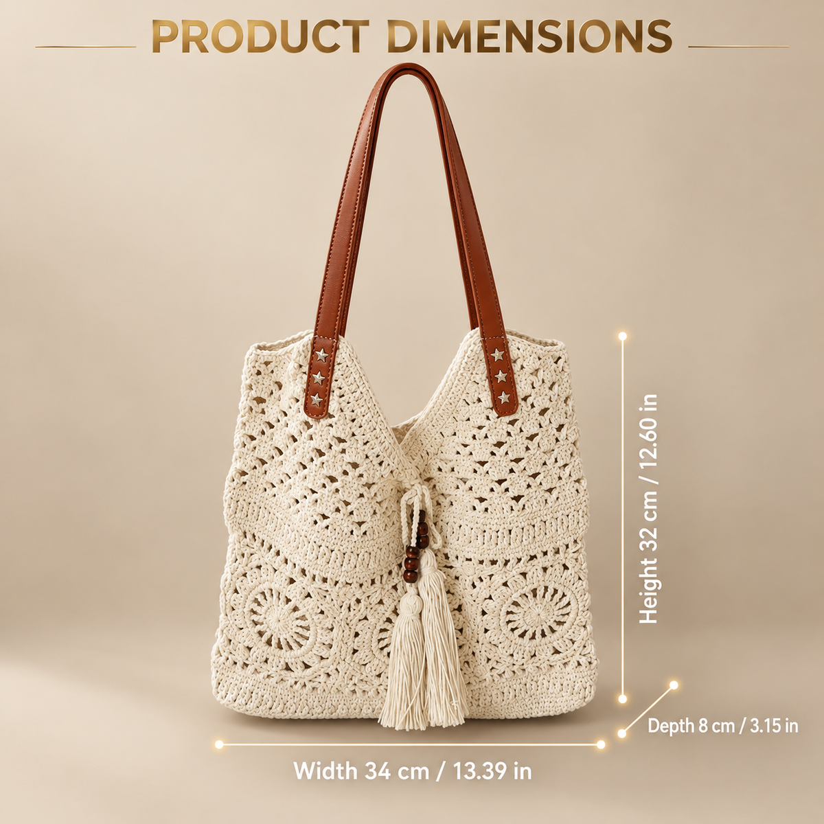 Boho Crochet Tote Bag Large Shoulder Handbag | Woven Beach Purse with Tassels | Openwork Everyday Carryall for Summer Outings