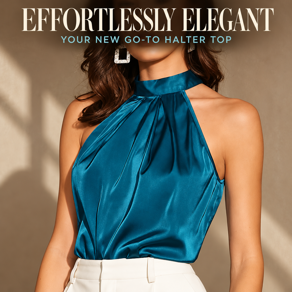 Satin Halter Neck Top for Women, Sleeveless Draped Blouse, Elegant High Neck Shirt, Chic Evening & Smart Casual Outfit