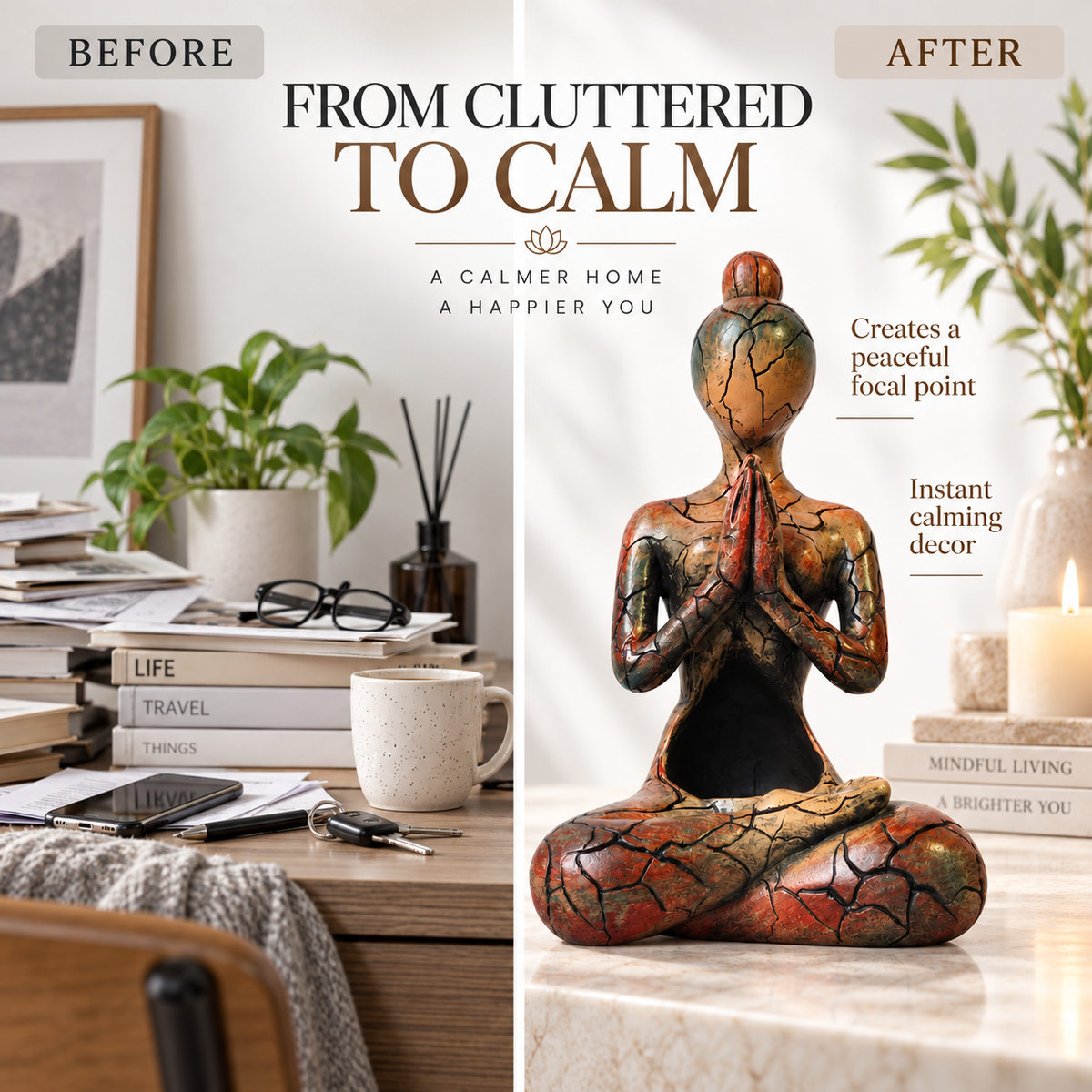 Meditation Figure Sculpture Sitting Statue Home Decor Candle Holder Shelf Accent Yoga Room Tabletop Gift