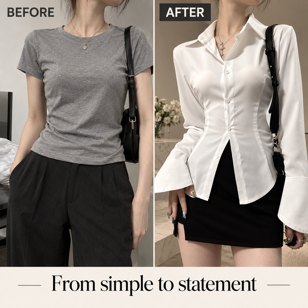 Women's Fitted Button-Down Blouse with Flared Cuffs, Elegant Long Sleeve Waist-Shaping Shirt for Work, Office & Chic Everyday Outfits
