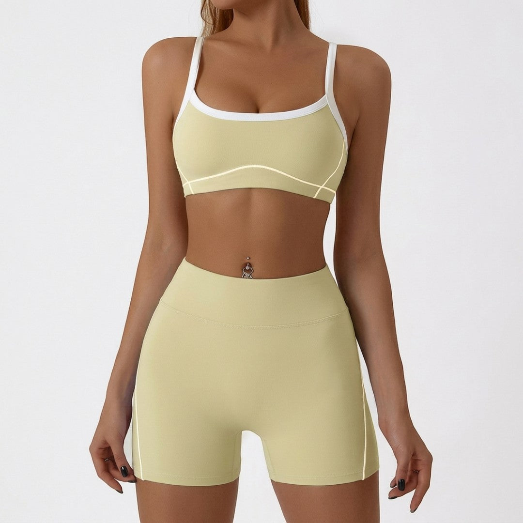 Women's Yoga Shorts Set | Sports Bra Matching Outfit | Breathable Compressive Workout Wear | Quick Dry Pilates Fitness Training Apparel