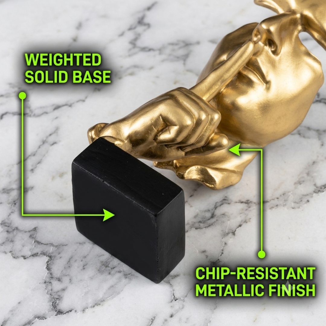 Thinker Statue – Luxury Office Decor, Abstract Face Sculpture, Modern Resin Figurine, Silence Is Gold Art, Studio Desk Ornament, White Home Decoration