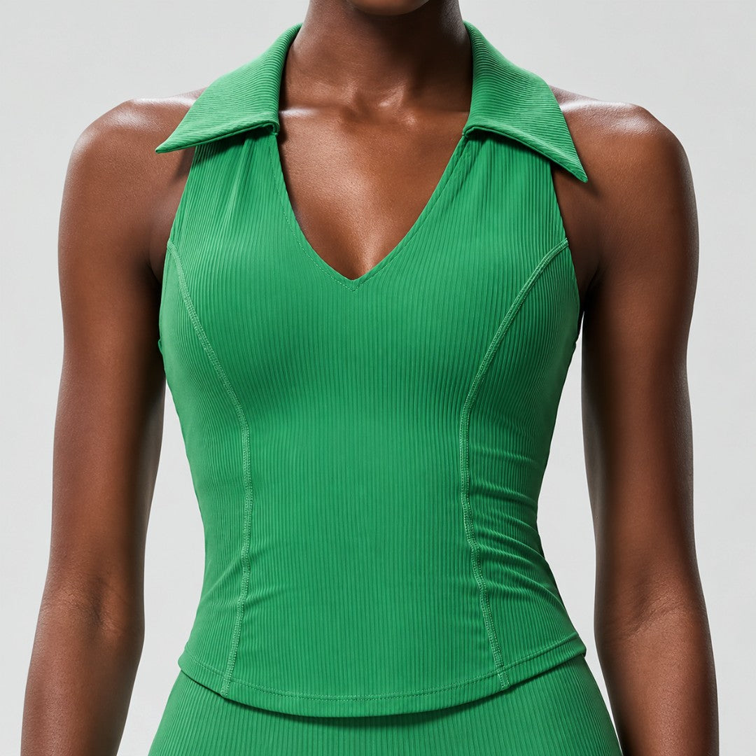 Sleeveless Yoga Top for Women | Collared V Neck Workout Shirt, Slim Fit Racerback Fitness Tank for Gym, Running, Dance and Summer Outfits