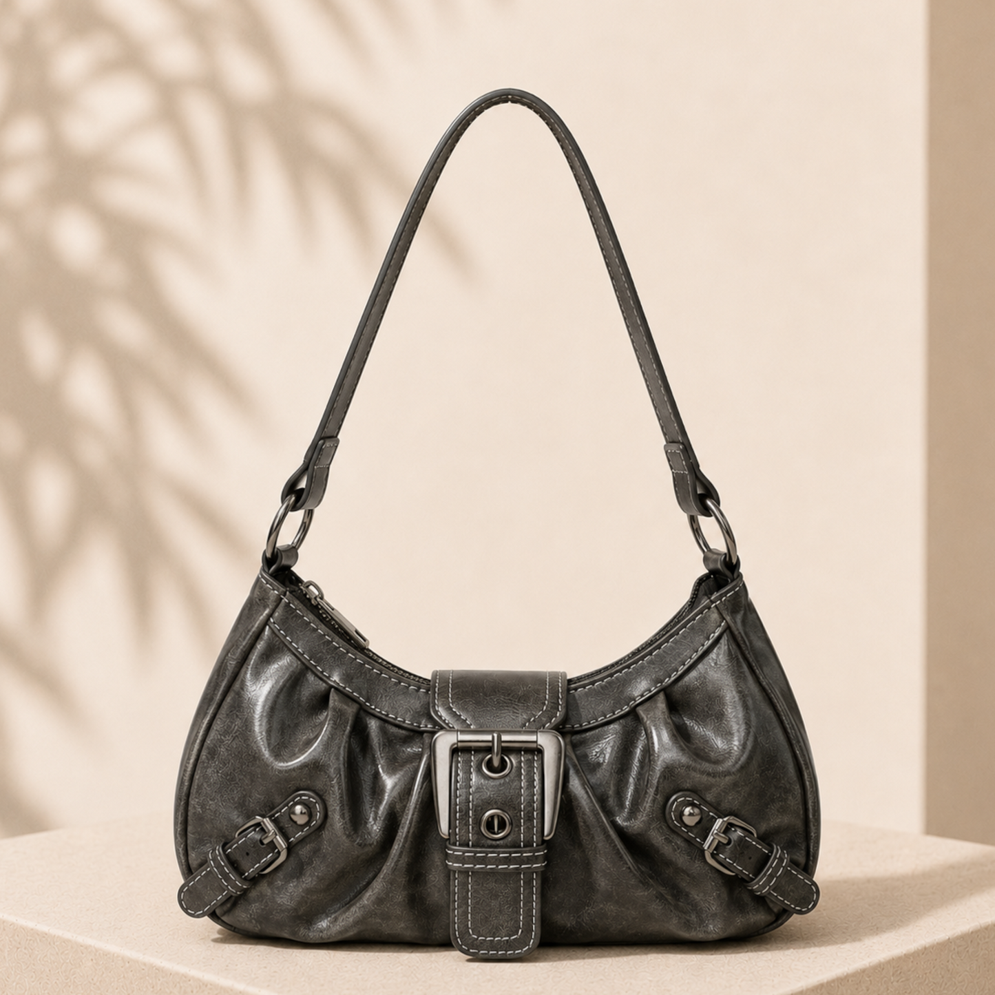 Y2K Vintage Leather Shoulder Bag for Women | Maillard Style Retro Armpit Handbag | Designer Inspired Saddle Purse