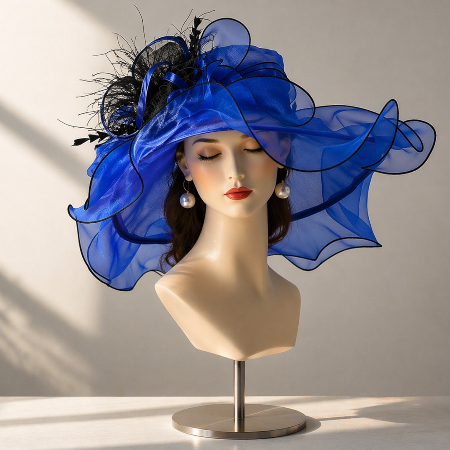 Women’s Elegant Wide Brim Hat | Organza Bow Church Wedding Party Hat