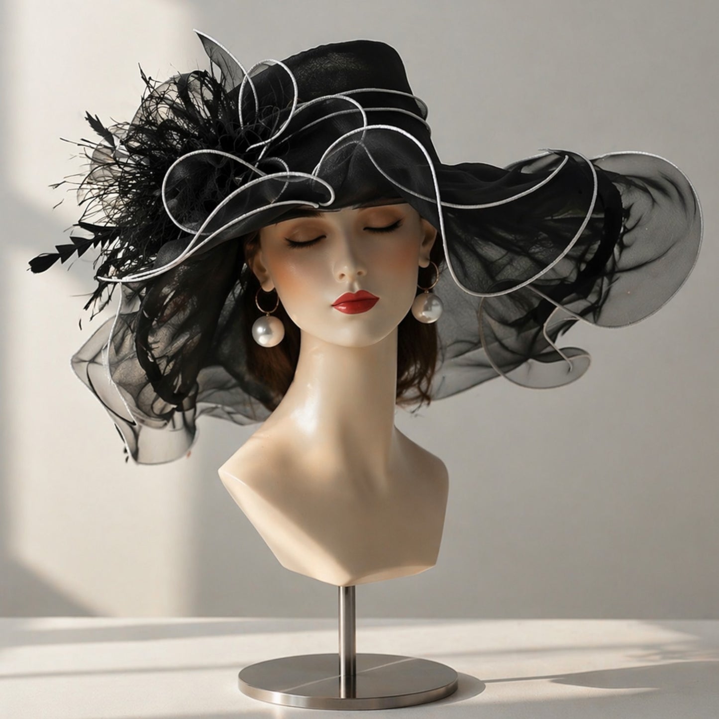 Women’s Elegant Wide Brim Hat | Organza Bow Church Wedding Party Hat