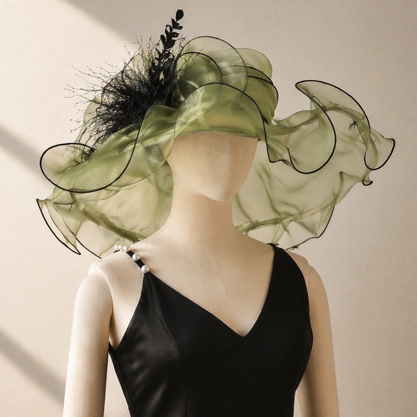 Women’s Elegant Wide Brim Hat | Organza Bow Church Wedding Party Hat
