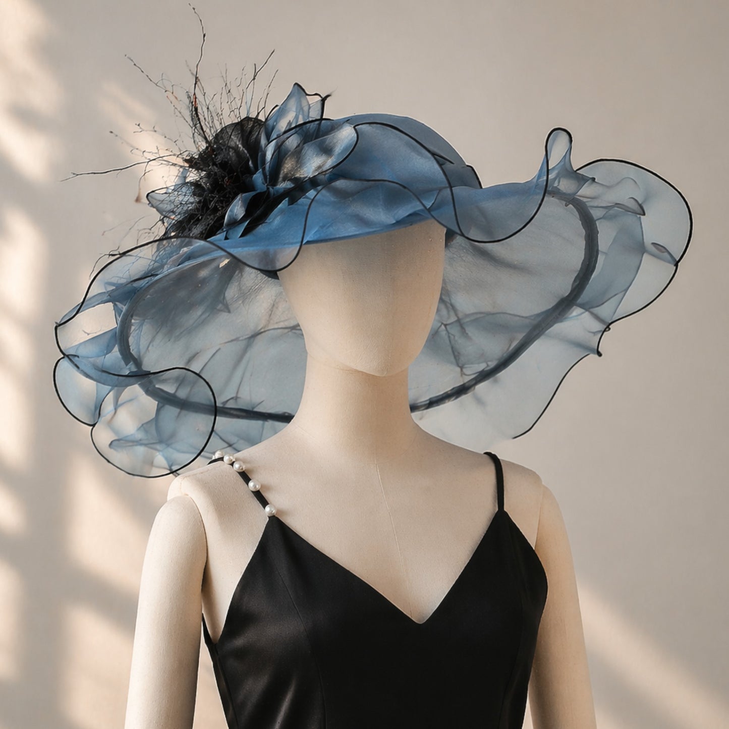 Women’s Elegant Wide Brim Hat | Organza Bow Church Wedding Party Hat