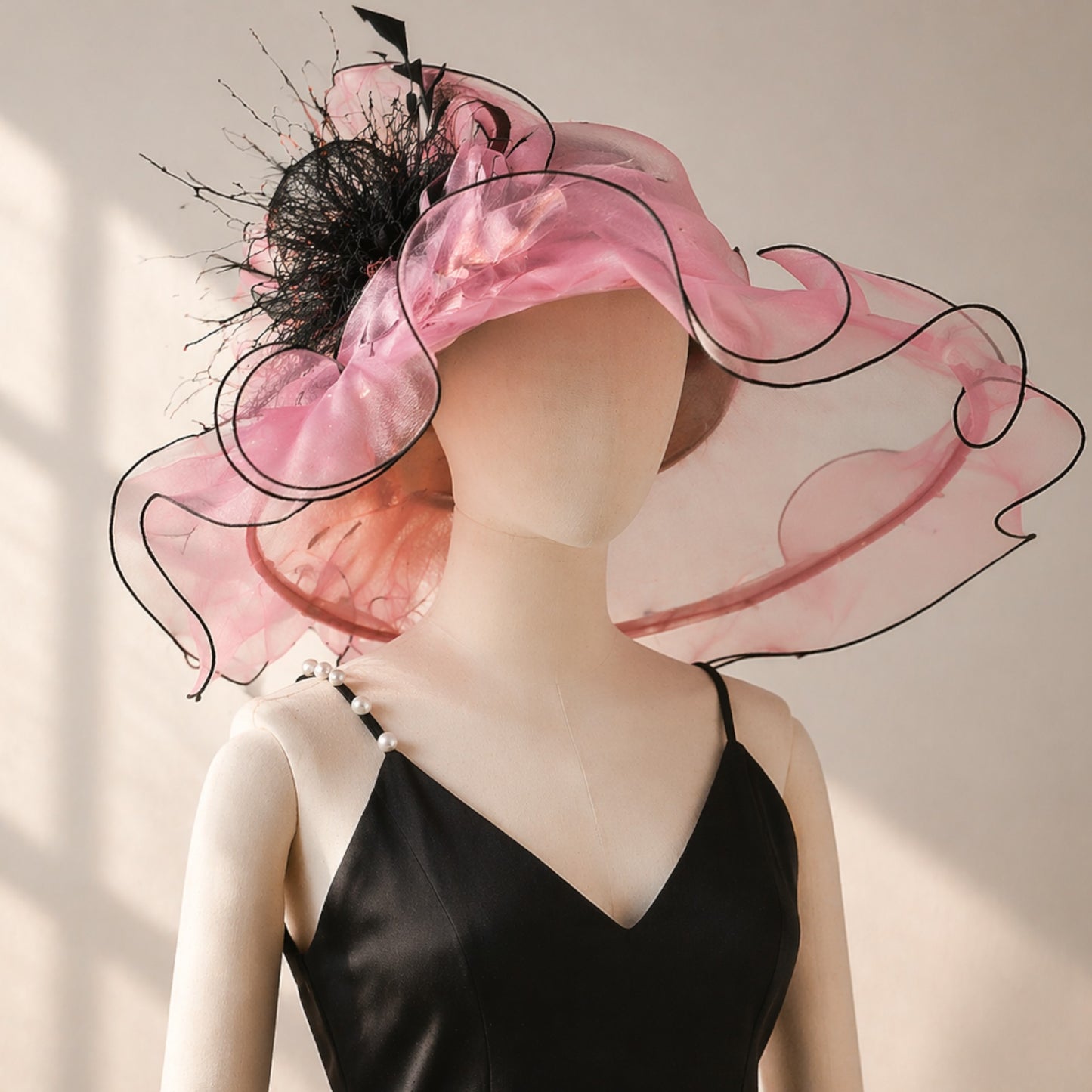 Women’s Elegant Wide Brim Hat | Organza Bow Church Wedding Party Hat