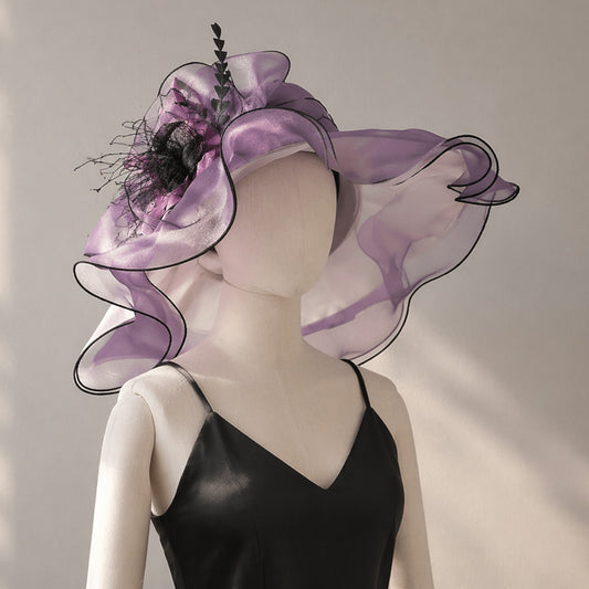 Women’s Elegant Wide Brim Hat | Organza Bow Church Wedding Party Hat