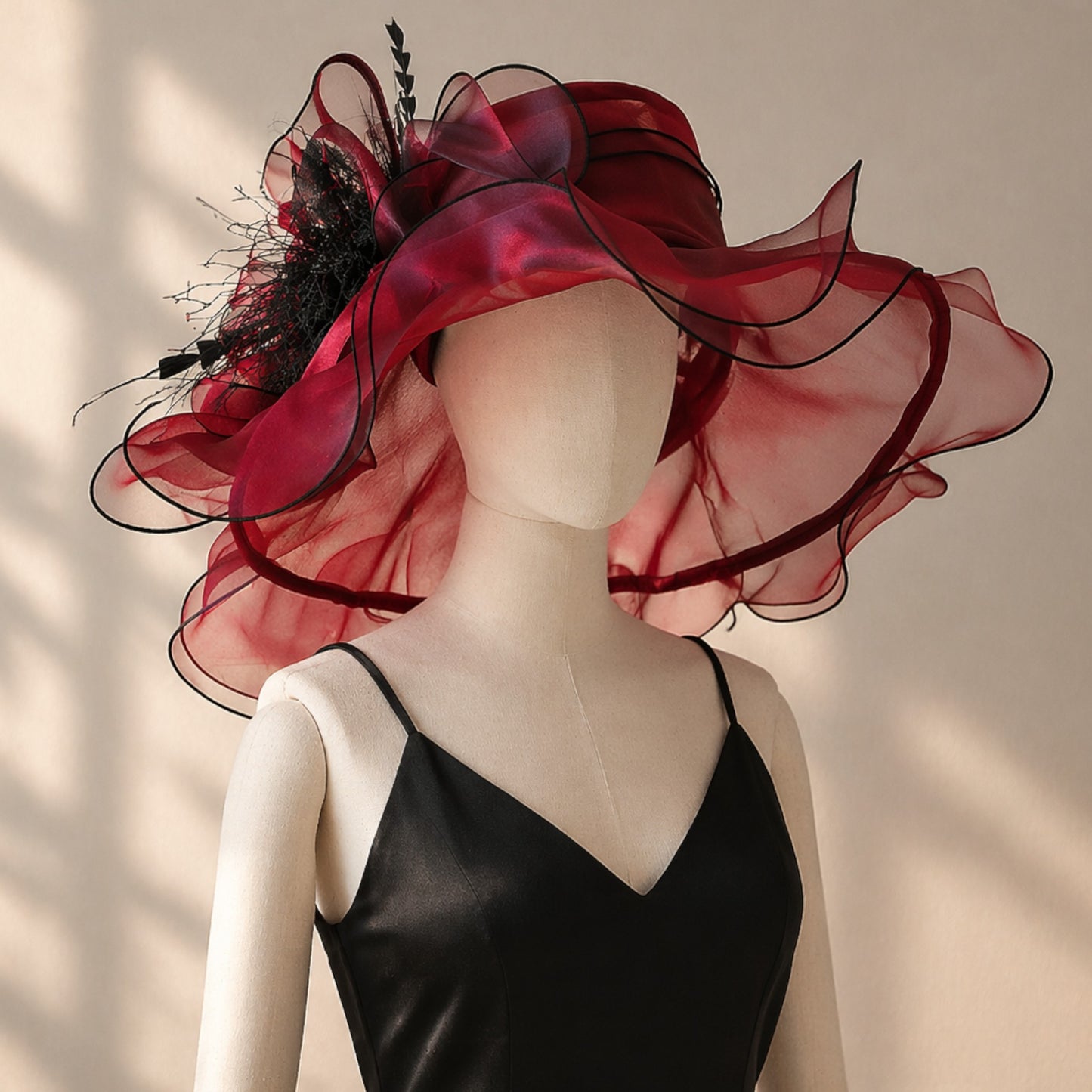 Women’s Elegant Wide Brim Hat | Organza Bow Church Wedding Party Hat