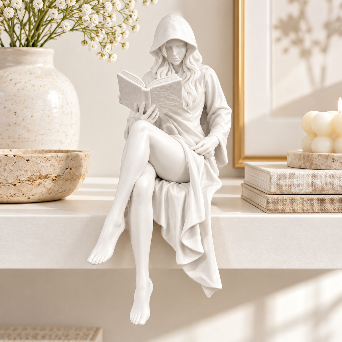 Reading Lady Figurine Book Reader Statue Resin Decor Shelf Ornament Desk Accent Home Gift