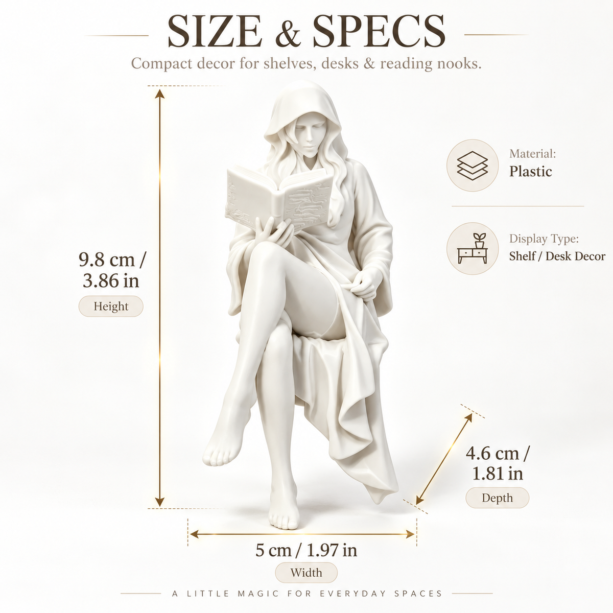 Reading Lady Figurine Book Reader Statue Resin Decor Shelf Ornament Desk Accent Home Gift