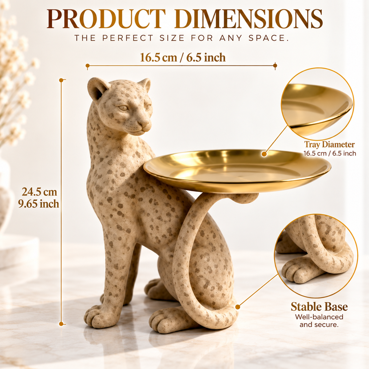 Leopard Statue Decorative Tray, Spotted Panther Figurine, Freestanding Jewelry Holder, Modern Tabletop Home Decor