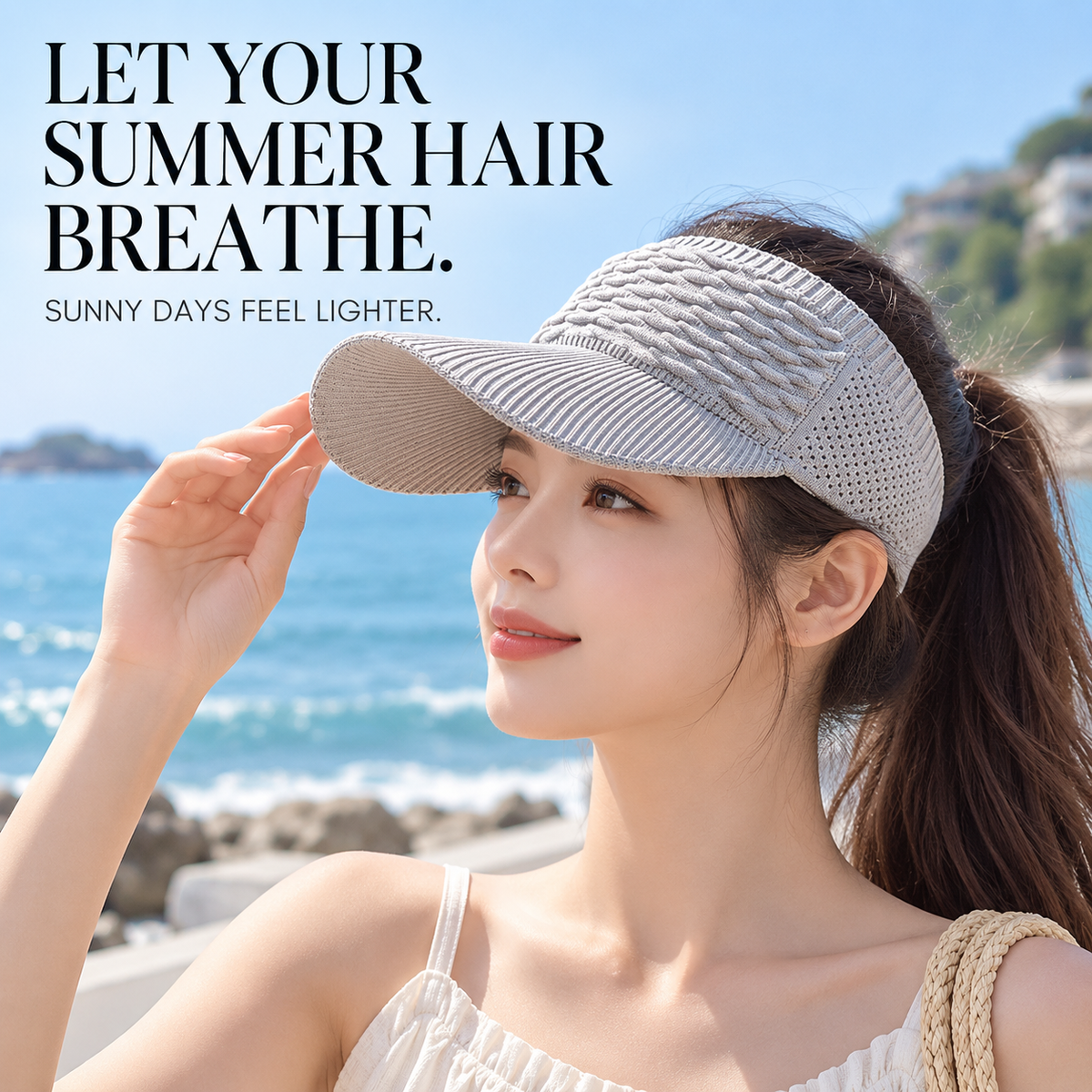 Women’s UV Sun Visor Hat, Breathable Visor Cap, Adjustable Open Top Sun Hat, Ponytail Beach Hat, Lightweight Summer Headwear
