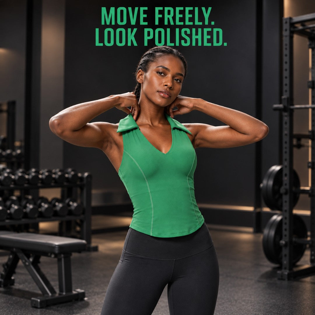 Sleeveless Yoga Top for Women | Collared V Neck Workout Shirt, Slim Fit Racerback Fitness Tank for Gym, Running, Dance and Summer Outfits