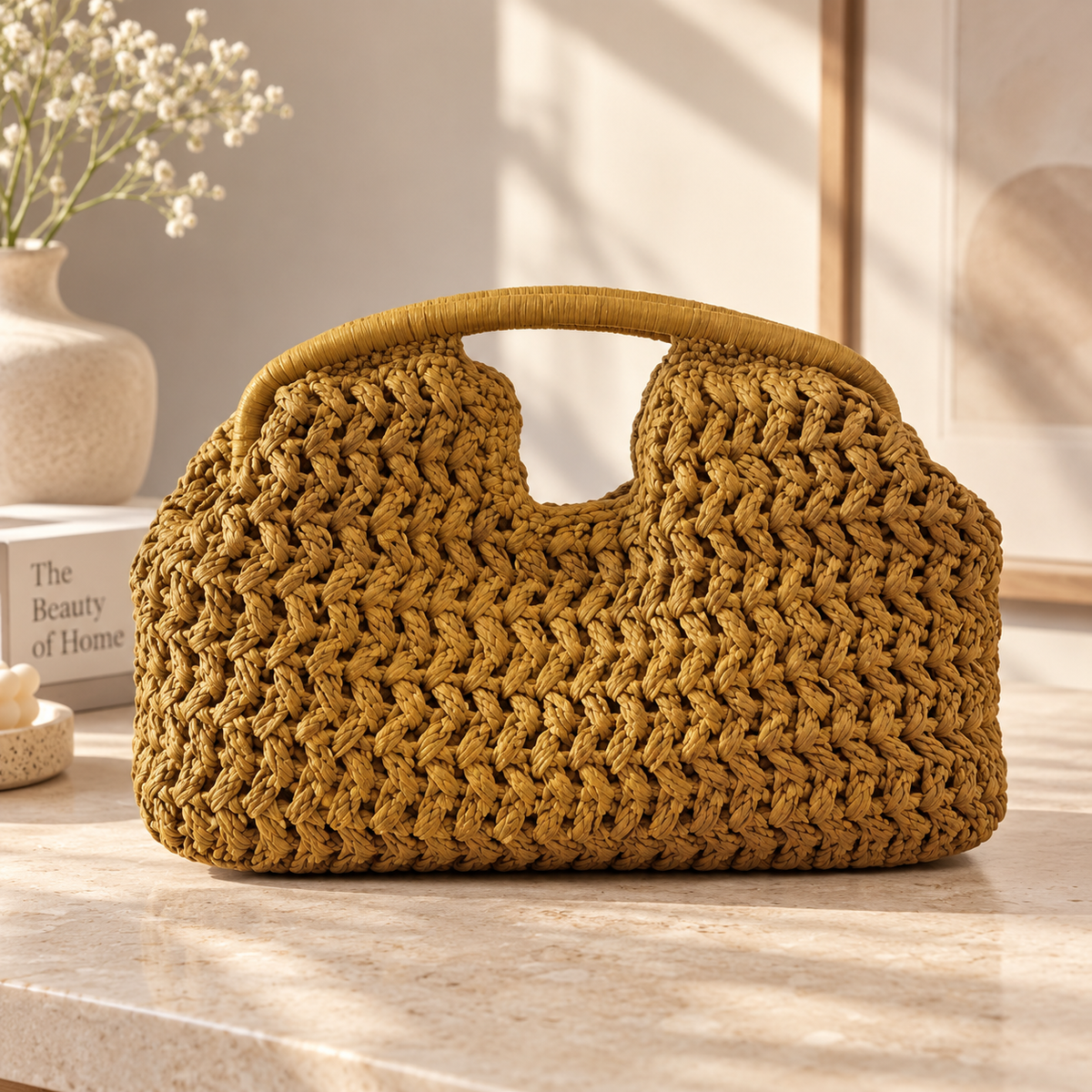 Woven Summer Handbag | Beach Clutch Purse | Boho Raffia Style Tote | Resort Vacation Shoulder Carry Bag