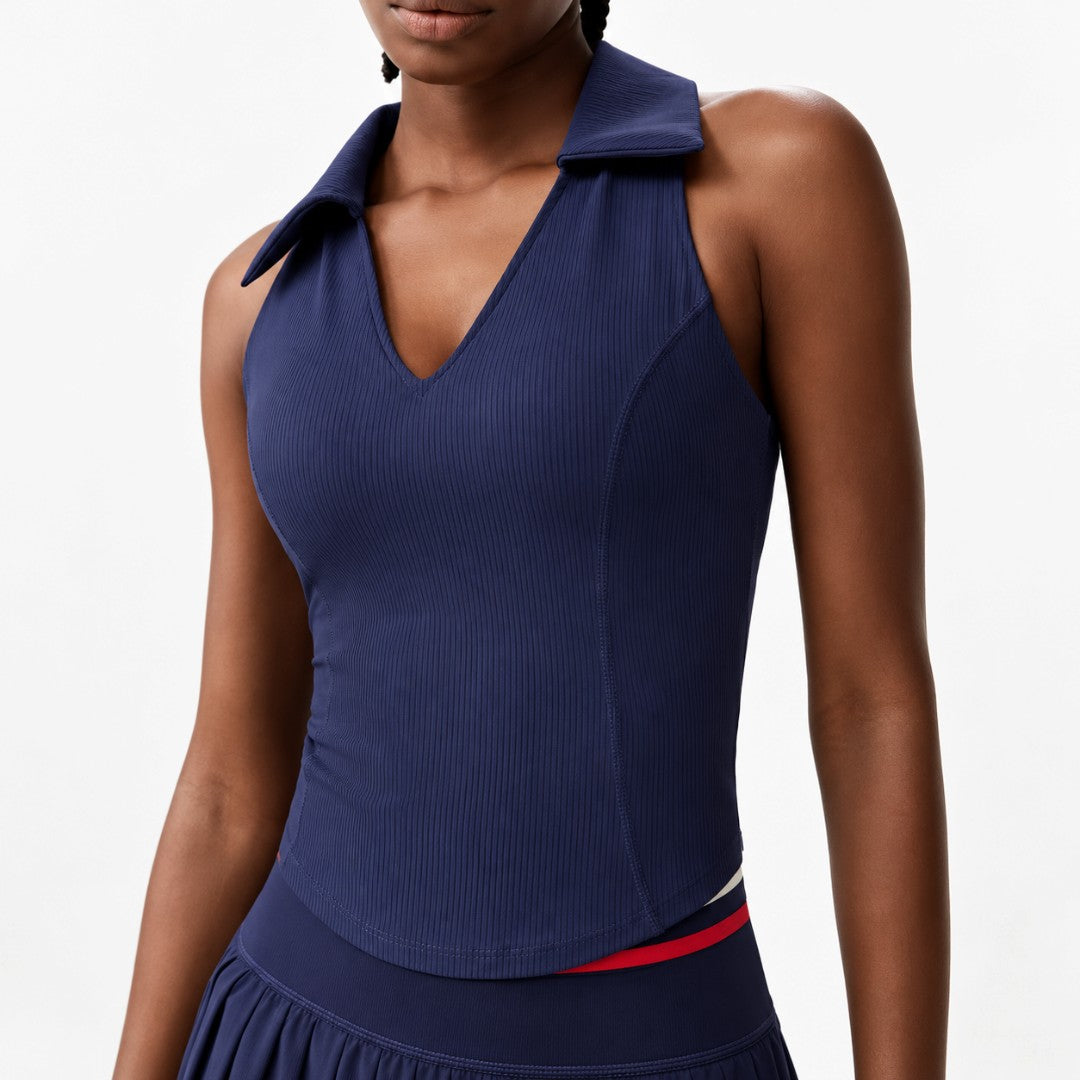 Sleeveless Yoga Top for Women | Collared V Neck Workout Shirt, Slim Fit Racerback Fitness Tank for Gym, Running, Dance and Summer Outfits