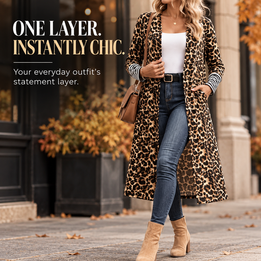 Leopard Print Long Cardigan for Women, Long Sleeve Open Front Sweater, Mid Length Animal Print Layering Top, Autumn Fall Outfit