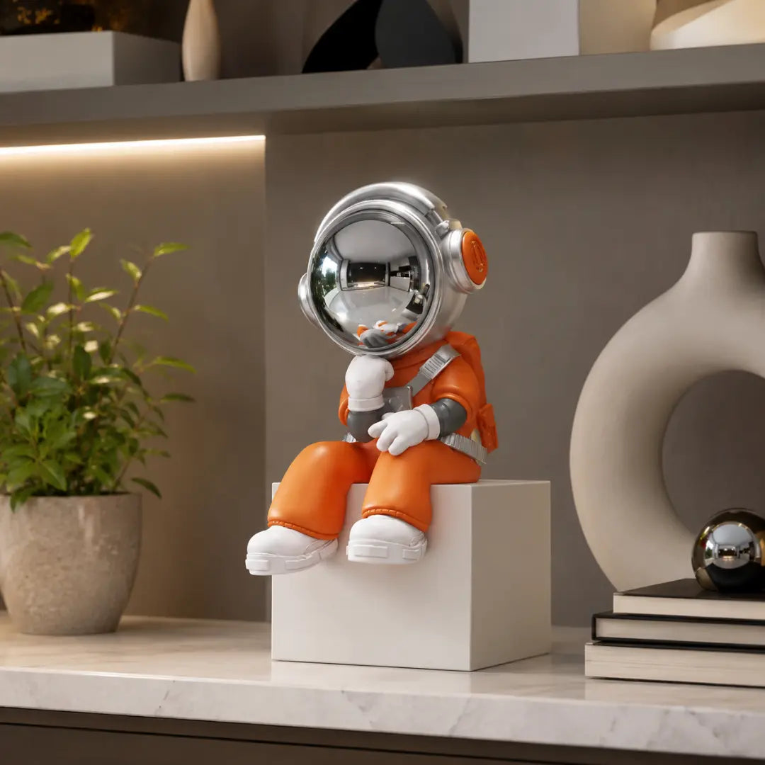 Astronaut Desk Decor, Space Shelf Statue, Headphone Figurine Gift, Sci Fi Ornament, Modern Office Accent, Cosmic Room Decor Jumartins