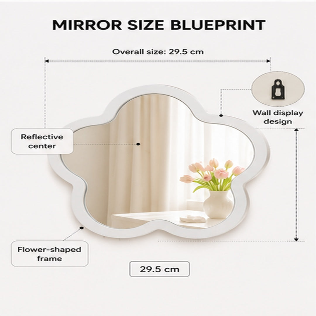 Flower Shaped Wall Mirror | Cute Bedroom Mirror | Acrylic Wood Decor | Dorm Vanity Mirror | Playful Dressing Room Accent