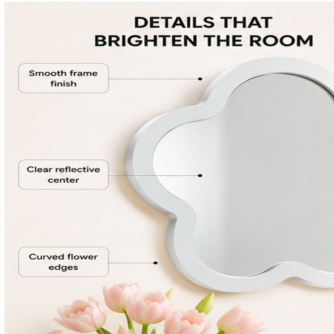 Flower Shaped Wall Mirror | Cute Bedroom Mirror | Acrylic Wood Decor | Dorm Vanity Mirror | Playful Dressing Room Accent