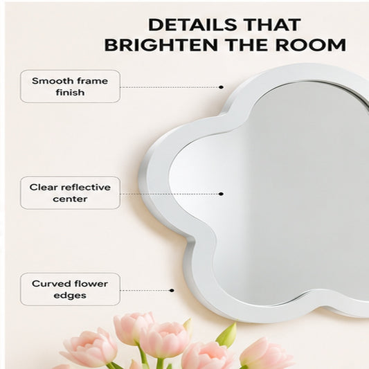 Flower Shaped Wall Mirror | Cute Bedroom Mirror | Acrylic Wood Decor | Dorm Vanity Mirror | Playful Dressing Room Accent